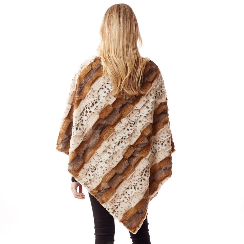 Beige Faux Fur Poncho Leopard Print Sweater Animal Fashion Statement Accessory - Picture 2 of 4